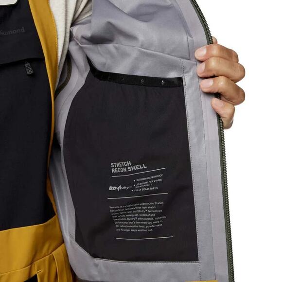 Black Diamond Recon Stretch Ski Shell Jacket Parka Amber Yellow BLK Mens M NEW - Picture 5 of 6